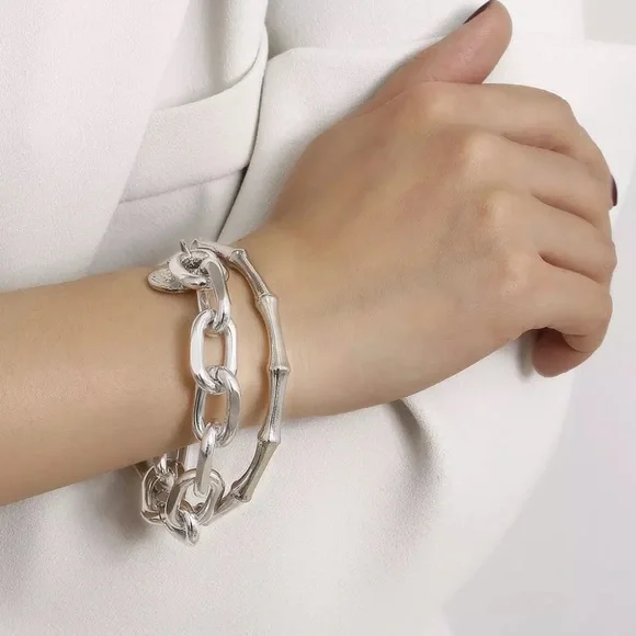 White gold plated double bracelet - Picture 5 of 5